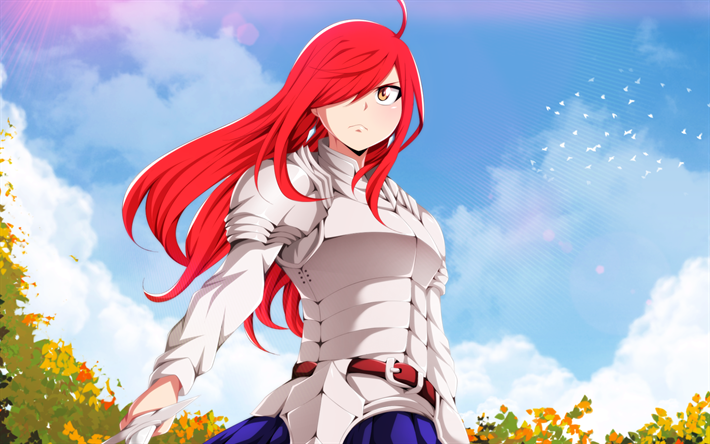 Erza Scarlet, park, warrior, Fairy Tail, red hair, Synopsis, manga, Erza
