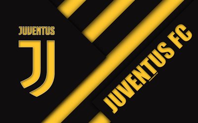 Juventus, 4k, malzeme tasarım, yeni logo, siyah sarı soyutlama, Serie, İtalya, Turin, futbol, yaratıcı sanat, Komiser juve, resmi renkleri