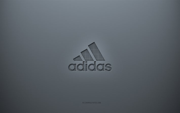 Adidas -logo, harmaa luova tausta, Adidas -vanha tunnus, Adidas -vanha logo, harmaa paperikuvio, Adidas, harmaa tausta, Adidas 3D -logo