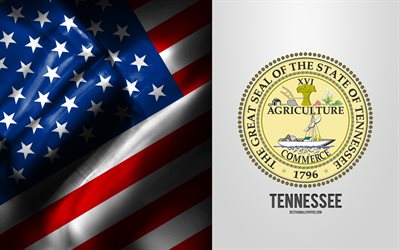 Seal of Tennessee, USA Flag, Tennessee emblem, Tennessee coat of arms, Tennessee badge, American flag, Tennessee, USA