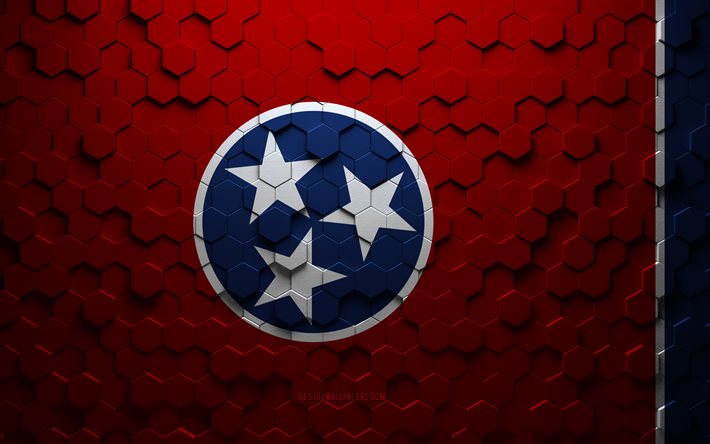 Bandiera del Tennessee, arte a nido d&#39;ape, bandiera di esagoni del Tennessee, Tennessee, arte di esagoni 3d, bandiera del Tennessee