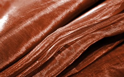 brown wavy fabric background, 4K, wavy tissue texture, macro, brown textile, fabric wavy textures, textile textures, fabric textures, brown backgrounds, fabric backgrounds
