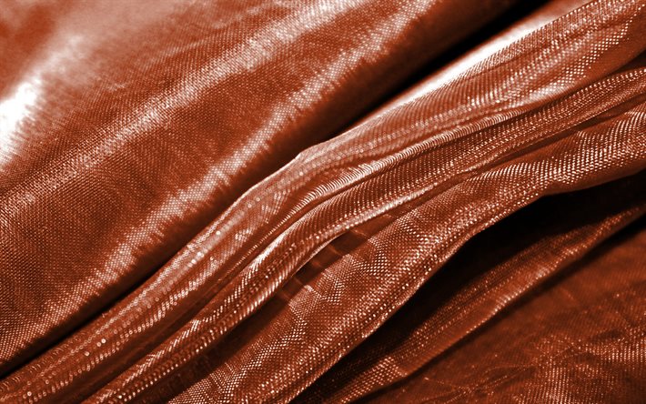 ruskea aaltoileva kangastausta, 4K, aaltoileva kudosrakenne, makro, ruskea tekstiili, kangas aaltoilevat tekstuurit, tekstiilikuviot, kangasrakenteet, ruskeat taustat, kangastaustat