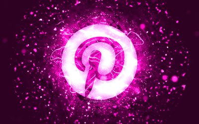pinterest lila logo, 4k, lila neonlichter, kreativ, lila abstrakter hintergrund, pinterest logo, soziales netzwerk, pinterest