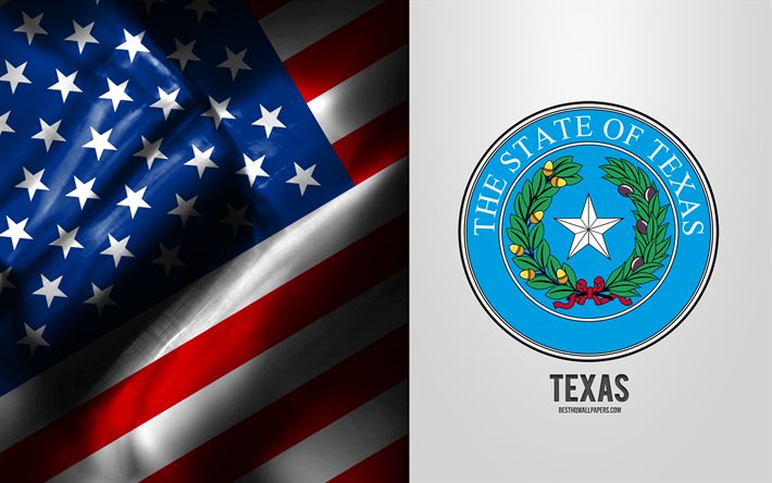 Texasin sinetti, USA: n lippu, Texas -tunnus, Texas -vaakuna, Texas -merkki, Yhdysvaltain lippu, Texas, USA