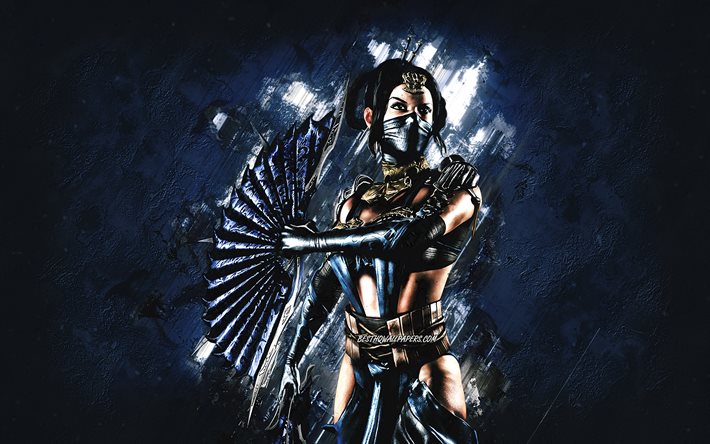Kitana, Mortal Kombat Mobile, Kitana MK Mobile, Mortal Kombat, fond de pierre bleue, personnages de Mortal Kombat Mobile, art grunge, Kitana Mortal Kombat