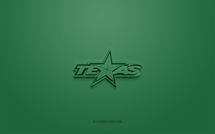 texas stars, kreatives 3d-logo, gr&#252;ner hintergrund, echl, 3d-emblem, american hockey club, texas, usa, 3d-kunst, hockey, texas stars 3d-logo