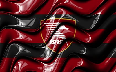 Salernitana FC bayrağı, 4k, kırmızı ve siyah 3D dalgalar, Serie A, İtalyan Futbol Kul&#252;b&#252;, 1919 ABD Salernitana, futbol, Salernitana FC logo, Salernitana FC