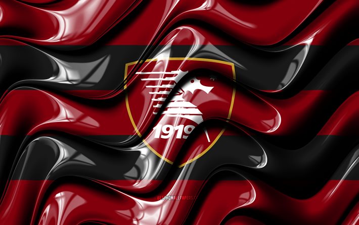 Salernitana FC bandiera, 4k, rosso e nero 3D onde, Serie A, squadra di calcio italiana, US Salernitana 1919, calcio, Salernitana FC, logo
