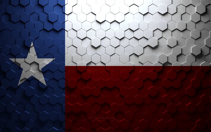 Drapeau du Texas, art en nid d&#39;abeille, drapeau des hexagones du Texas, Texas, art des hexagones 3d, drapeau du Texas