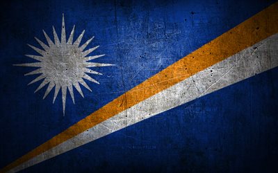 Marshall Islands metal flag, grunge art, oceanian countries, Day of Marshall Islands, national symbols, Marshall Islands flag, metal flags, Flag of Marshall Islands, Oceania, Marshall Islands