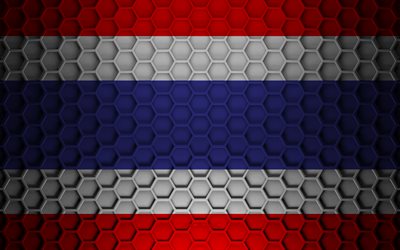 Thailand flag, 3d hexagons texture, Thailand, 3d texture, Thailand 3d flag, metal texture, flag of Thailand