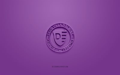 Villa Dalmine, creative 3D logo, purple background, Argentine football team, Primera B Nacional, Buenos Aires, Argentina, 3d art, football, Villa Dalmine 3d logo