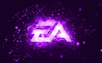 EA GAMES violet logo, 4k, Electronic Arts, violet neon lights, creative, violet abstract background, EA GAMES logo, online games, EA GAMES