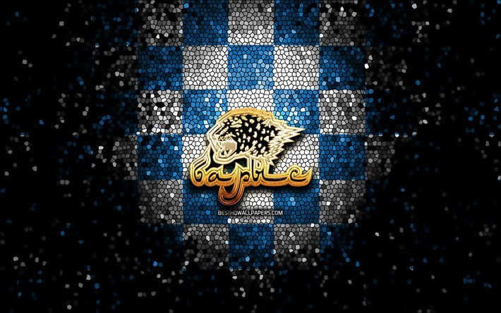 HC Barys, logotipo com glitter, KHL, fundo xadrez azul, h&#243;quei, Kontinental Hockey League, logotipo Barys Nur-Sultan, arte em mosaico, time de h&#243;quei kazah, Barys Nur-Sultan, Barys Astana