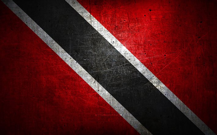 trinidad und tobago-metallflagge, grunge-kunst, nordamerikanische l&#228;nder, tag von trinidad und tobago, nationale symbole, trinidad- und tobago-flagge, metallflaggen, flagge von trinidad und tobago, nordamerika, trinidad und tobago