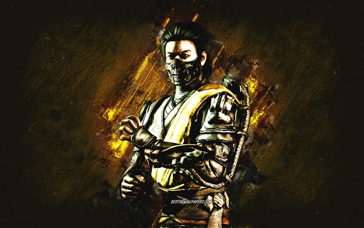 Takeda, Mortal Kombat Mobile, Takeda MK Mobile, Mortal Kombat, fond de pierre verte, personnages de Mortal Kombat Mobile, art grunge, Takeda Mortal Kombat