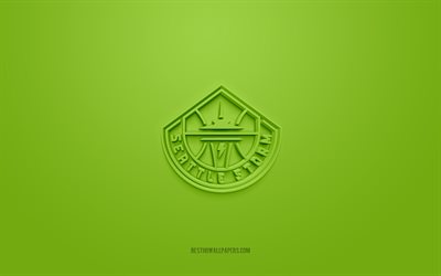 Seattle Storm, yaratıcı 3D logo, yeşil arka plan, Amerikan basketbol kul&#252;b&#252;, WNBA, Washington, ABD, 3d sanat, basketbol, Seattle Storm 3d logo