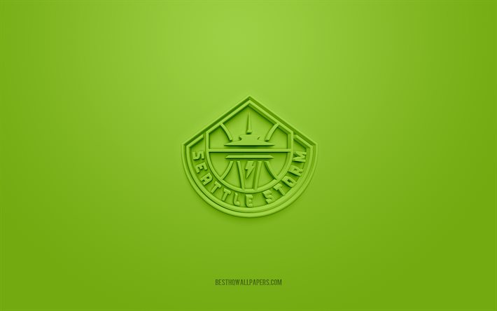 Seattle Storm, logo 3D creativo, sfondo verde, club di basket americano, WNBA, Washington, USA, arte 3d, basket, logo 3d di Seattle Storm