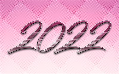 2022 pink metal digits, 4k, Happy New Year 2022, pink backgrounds, 2022 concepts, 3D art, 2022 new year, 2022 pink 3D digits, 2022 on pink background, 2022 year digits