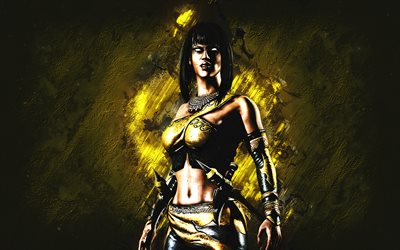 Tanya, Mortal Kombat Mobile, Tanya MK Mobile, Mortal Kombat, sarı taş arka plan, Mortal Kombat Mobile karakterleri, grunge sanat, Tanya Mortal Kombat