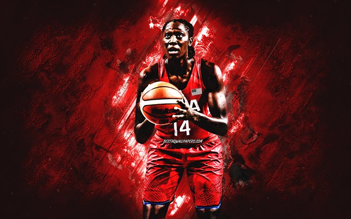 Tina Charles, squadra nazionale di basket degli Stati Uniti, sfondo di pietra rossa, giocatore di basket americano, ritratto, USA, basket