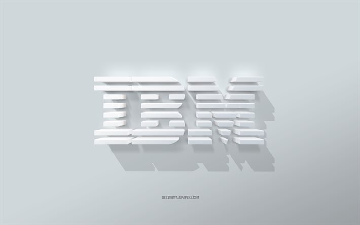 IBM logosu, beyaz arka plan, IBM 3d logosu, 3d sanat, IBM, 3d IBM amblemi