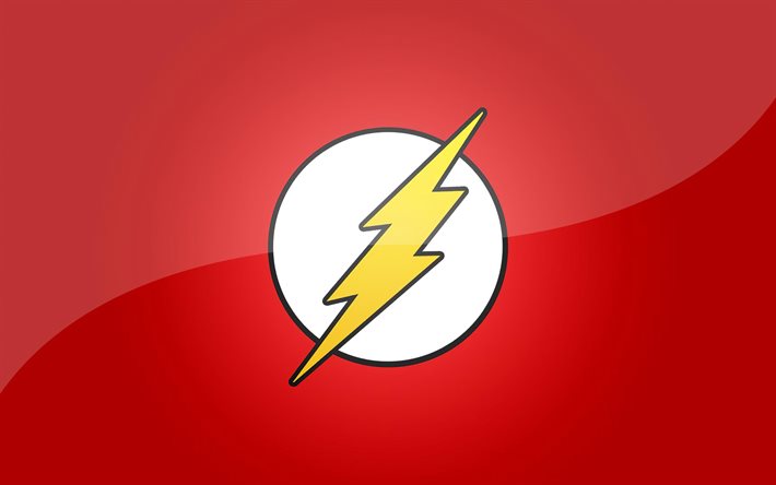 The Flash logo, 4k, red background, superheroes, minimal, Marvel Comics, The Flash, The Flash minimalism, Flash