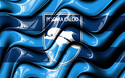 Pescara FC flag, 4k, blue 3D waves, Serie A, italian football club, Pescara Calcio, football, Pescara logo, soccer, Pescara FC