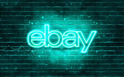 Ebay turquoise logo, 4k, turquoise brickwall, Ebay logo, brands, Ebay neon logo, Ebay
