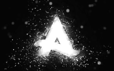 Afrojack white logo, 4k, dutch DJs, white neon lights, creative, black abstract background, Nick van de Wall, Afrojack logo, music stars, Afrojack