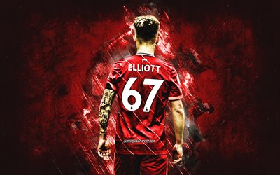 Harvey Elliott, Liverpool FC, English footballer, midfielder, red stone background, Premier League, soccer, England