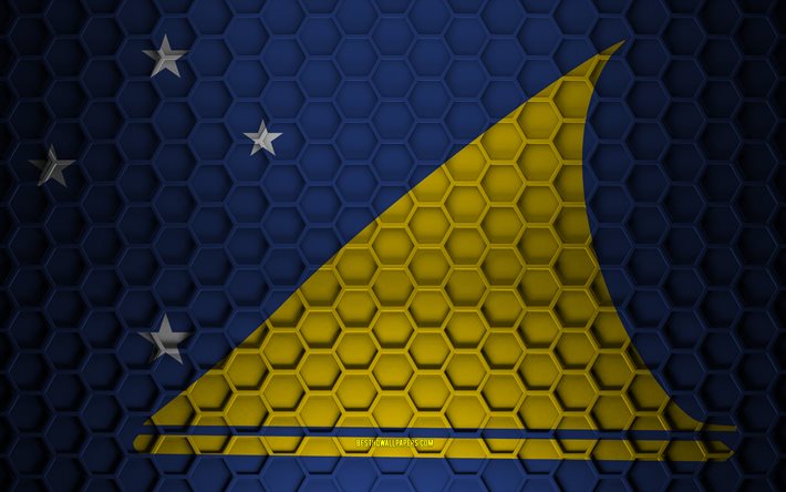 tokelau-flagge, 3d-sechsecke textur, tokelau, 3d-textur, tokelau 3d-flagge, metallstruktur, flagge von tokelau