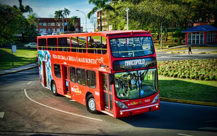 Marcopolo Viale DD Sunny Mercedes-Benz O 500 U, 4k, punainen bussi, 2021 linja-autot, HDR, kaksikerroksiset linja-autot, matkustajaliikenne, matkustajabussit, Marcopolo