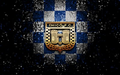 boyaca chico fc, glitzer-logo, categoria primera a, blau-weiß karierter hintergrund, fußball, kolumbianischer fußballverein, boyaca chico-logo, mosaikkunst, deportivo boyaca chico, kolumbianische fußballliga