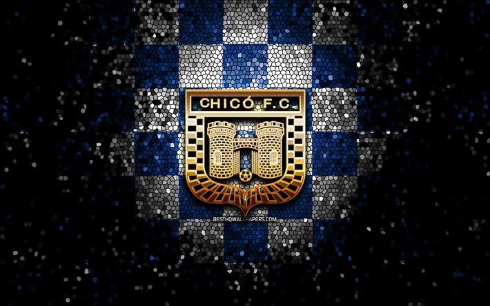 Boyaca Chico FC, glitter logo, Kategori Primera A, mavi beyaz damalı arka plan, futbol, Kolombiyalı Futbol Kul&#252;b&#252;, Boyaca Chico logo, mozaik sanatı, Deportivo Boyaca Chico, Kolombiya Futbol Ligi