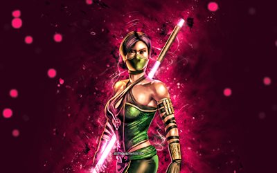 Assassin Jade, 4k, mor neon ışıkları, Mortal Kombat Mobile, d&#246;v&#252;ş oyunları, MK Mobile, yaratıcı, Mortal Kombat, Assassin Jade Mortal Kombat