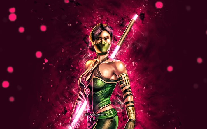 Assassin Jade, 4k, n&#233;ons violets, Mortal Kombat Mobile, jeux de combat, MK Mobile, cr&#233;atif, Mortal Kombat, Assassin Jade Mortal Kombat