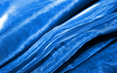 blue wavy fabric background, 4K, wavy tissue texture, macro, blue textile, fabric wavy textures, textile textures, fabric textures, blue backgrounds, fabric backgrounds