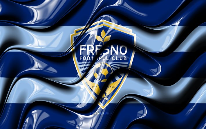 Fresno FC -flagga, 4k, bl&#229; 3D -v&#229;gor, USL, amerikansk fotbollslag, Fresno FC -logotyp, fotboll, Fresno FC