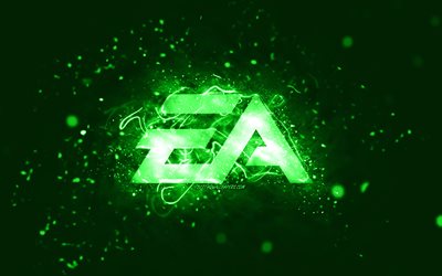 Logo vert EA GAMES, 4k, Electronic Arts, n&#233;ons verts, cr&#233;atif, fond abstrait vert, logo EA GAMES, jeux en ligne, EA GAMES