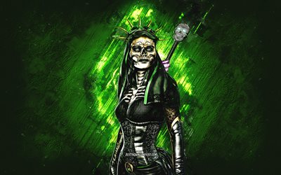 Day of the Dead Jade, Mortal Kombat Mobile, Day of the Dead Jade MK Mobile, Mortal Kombat, gr&#246;n stenbakgrund, Mortal Kombat Mobile -karakt&#228;rer, grungekonst, Day of the Dead Jade Mortal Kombat