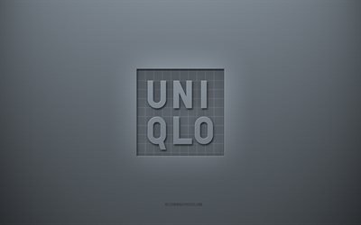 Logo Uniqlo, sfondo grigio creativo, emblema Uniqlo, struttura di carta grigia, Uniqlo, sfondo grigio, logo Uniqlo 3d