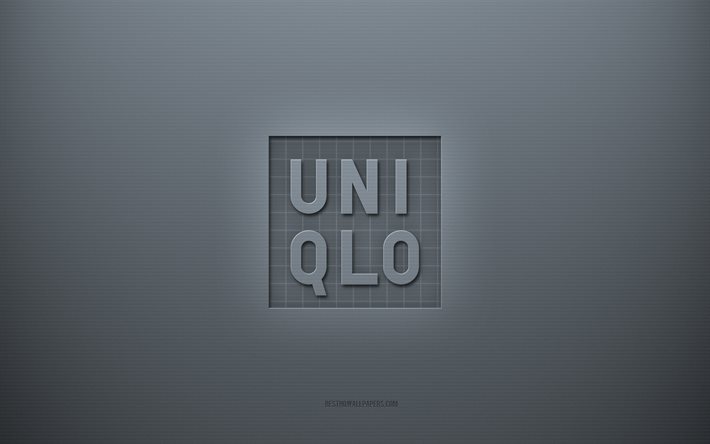 Uniqlo -logotyp, gr&#229; kreativ bakgrund, Uniqlo -emblem, gr&#229;tt papper, Uniqlo, gr&#229; bakgrund, Uniqlo 3d -logotyp
