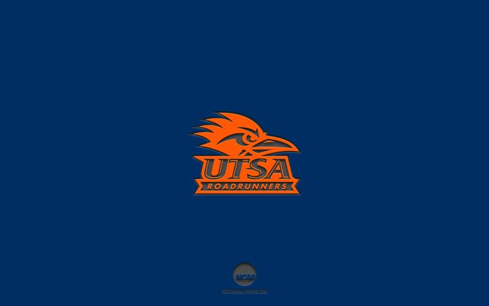 UTSA Roadrunners, mavi arka plan, Amerikan futbol takımı, UTSA Roadrunners amblemi, NCAA, Texas, ABD, Amerikan Futbolu, UTSA Roadrunners logosu