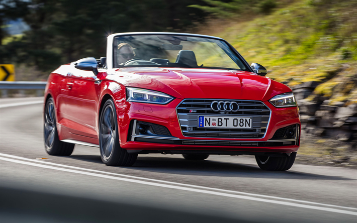Audi S5 Cabriolet, 2018 cars, road, red s5, german cars, Audi