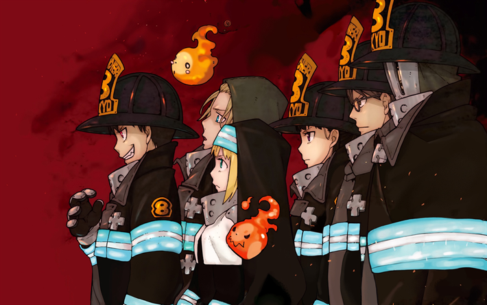 La Brigada de bomberos De Llamas, el manga, los personajes, los bomberos