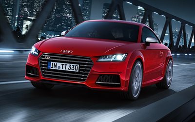 Audi TTs Coup&#233;, 2018 voitures, 4k, la nuit, sportcars, rouge TT, voitures allemandes, Audi