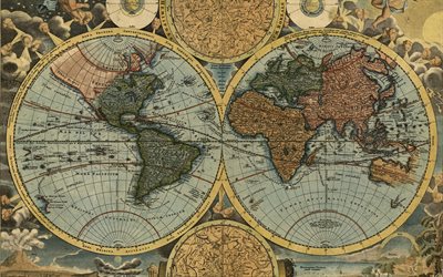 vieille carte du monde, de la cartographie, de la g&#233;ographie, de Jean-Baptiste Homann, 1716, r&#233;tro, carte, concepts de voyage, la plan&#232;te Terre est la carte
