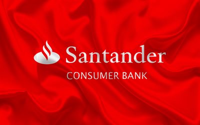 Santander, banco espanhol, Santander logotipo, emblema, de seda vermelha da bandeira